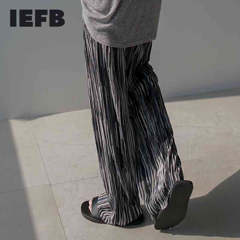 

IEFB Loose Men's Wide Leg Pants Korean Fashion Casual Pants Summer Lightweight Ice Silk Floor Elastic Waist Trousers 210524, Black 9y6585