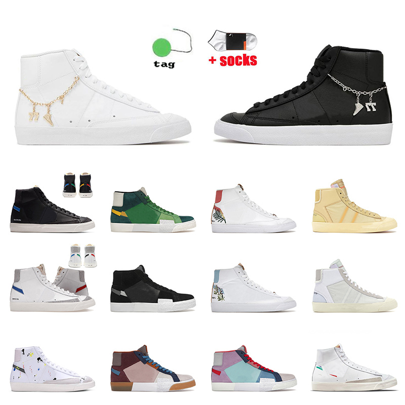 

2022 Arrival Mens Women Blazer 77 Running Shoes Vintage High Sneakers Black White Black Pendants Mosaic Brown Indigo Catechu ZigZag Luxurys Jogging Trainers, D18 black grey 36-45