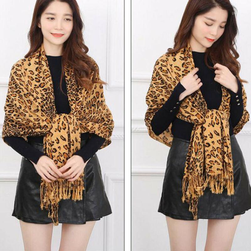 

Scarves 2021 Knitted Spring Winter Women Scarf Leopard Warm Cashmere Shawls Neck Bandana Lady Wrap Tassel Design, Blue;gray