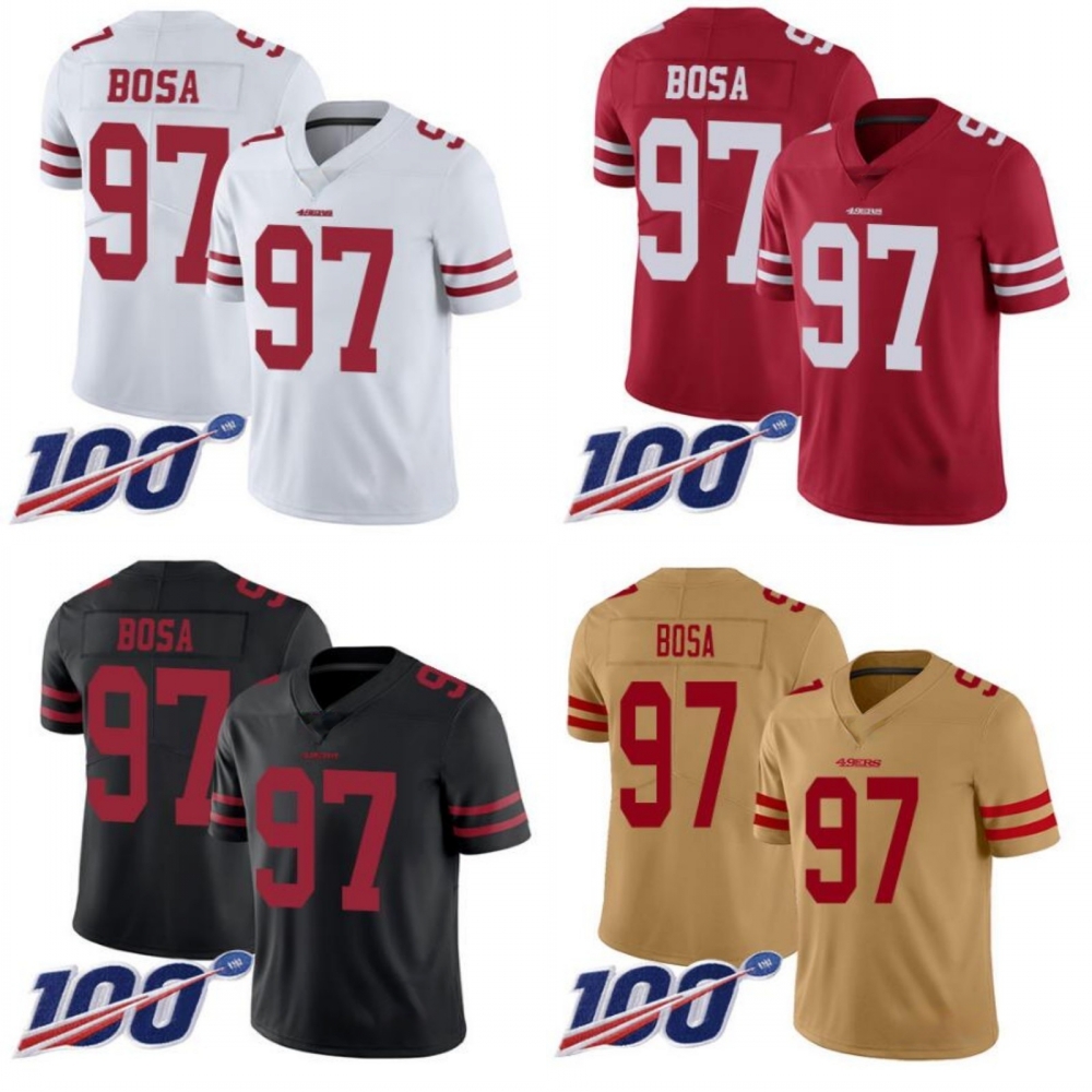 

San Francisco 49ers Men #97 Nick Bosa Women Youth 100th Jersey, Black;red