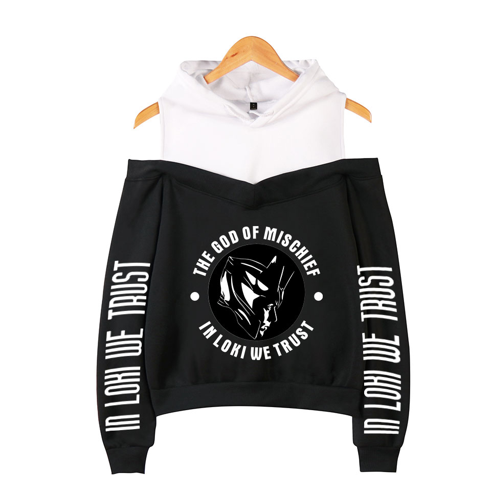 

Women's hoodies LOKI Off-The-Shoulder Sweatshirt Hoodie Hot Casual Wear Trendy Leisure Hoodies 0812, Black