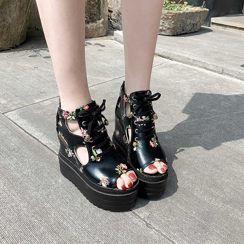

Sandals 2021 Summer Style Roman High-heeled Color Cross Straps Women's Shoes 12cm Super High Heel Wedge Fish Mouth Y0721, Black