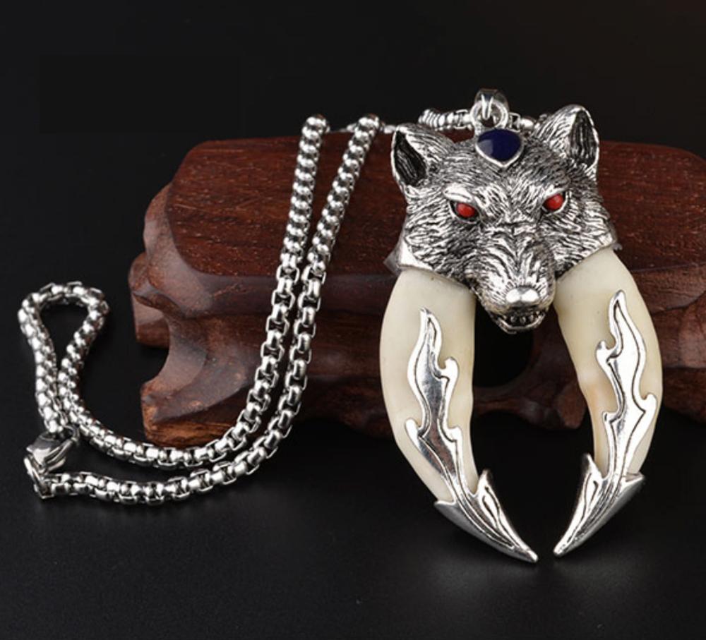 

China Teeth of wolves Tibetan silver Wolf tooth Pendant decorate Statue