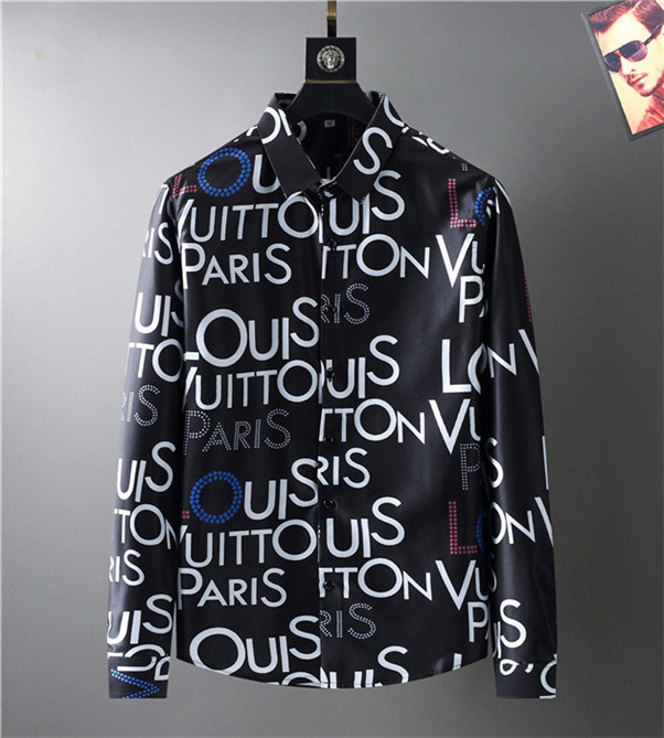 

Luxurys Designers Mens Dress shirts bussiness Wine recepti A cocktail diess Shirt Printed Men lapel Long Sleeved Casual -3XL# AP63, White;black