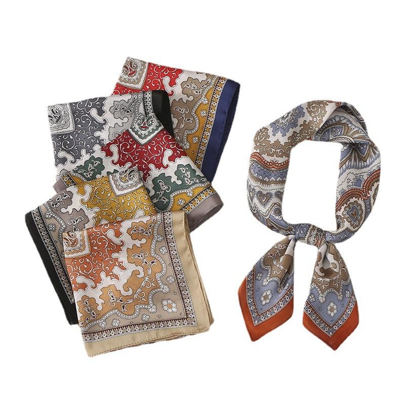 

Scarves 27in Women's Graphic Print Silk Feeling Scarf Square Satin Headband Fashion Neck For Woman, Blue;gray