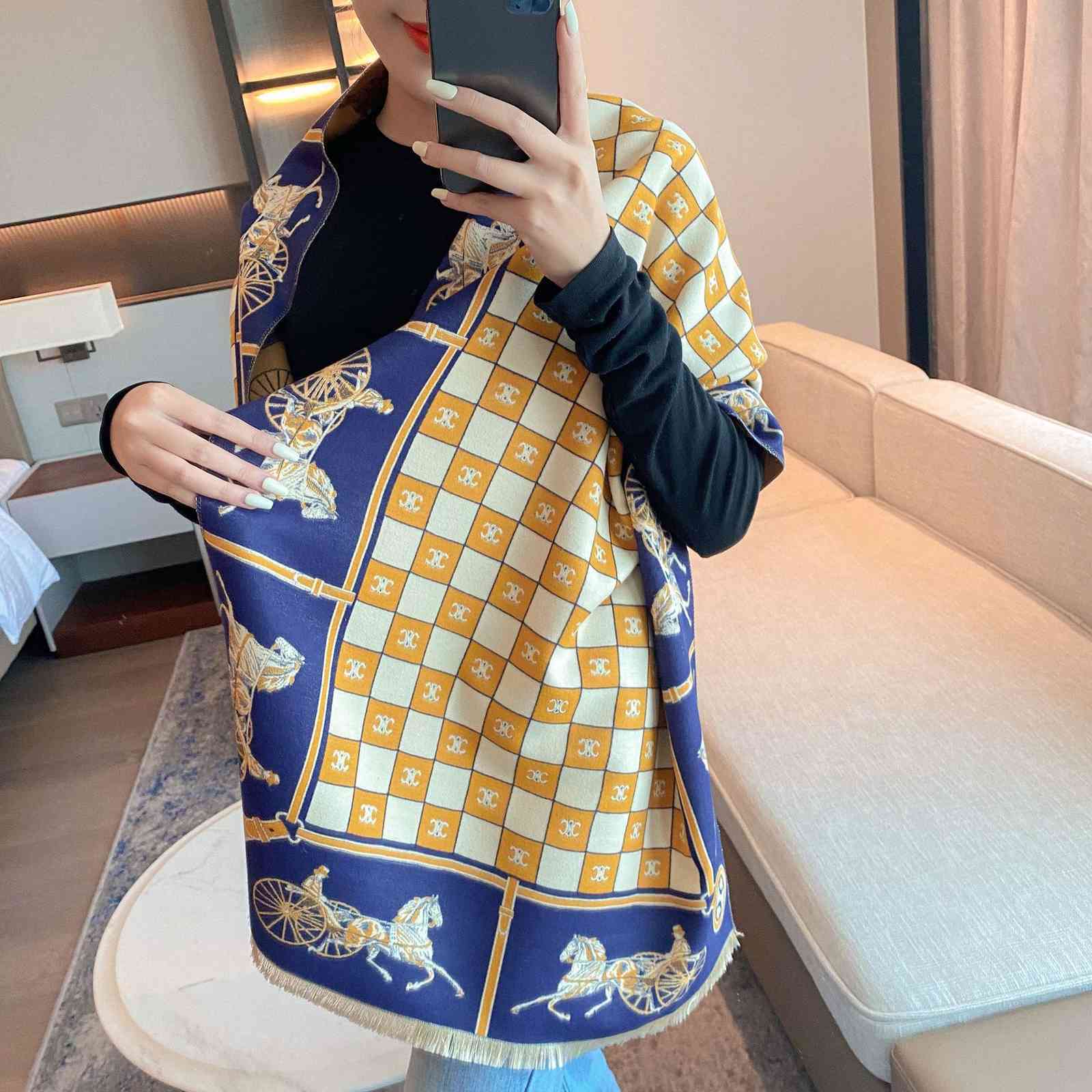 

70% OFF Design cold proof scarf imitation cashmere autumn and air conditioning shawl 2021 warm short beard tassel Scarf Jacquard