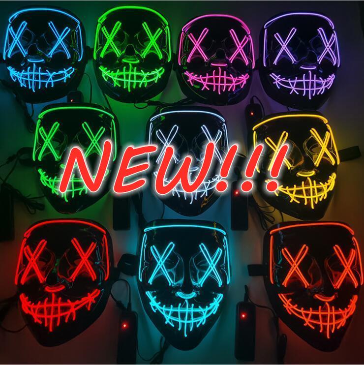 

NEW Halloween Mask LED Light Up Glowing Party Funny Masks The Purge Election Year Great Festival Cosplay Costume Supplies Coser face sheild