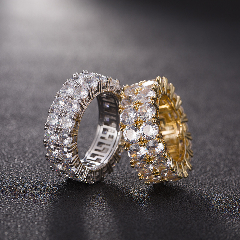 

7-12 Gold Love Rings Micro Paved 2 Row Tennis Rings Zircon Hip Hop Silver Plated Finger Ring for Men Women
