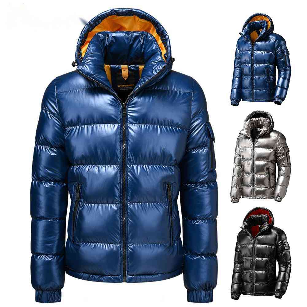 

Hat Parka Coat Shiny Warm Thick Waterproof Parkas Jacket Autumn Outwear Outfits Windproof Detachable Men Winter Metallic, Black;brown