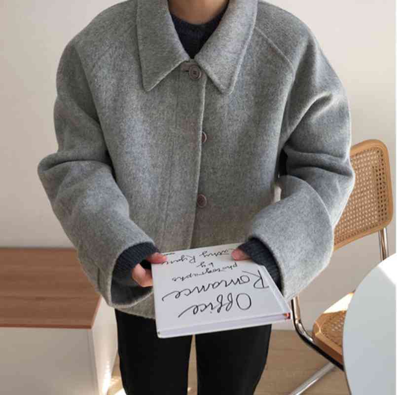 

Women's Wool & Blends Realeft autumn wool short female minimalist jacket unique breasted classic long-sleeve Korean jackets 2ZRL, 1# shoe box