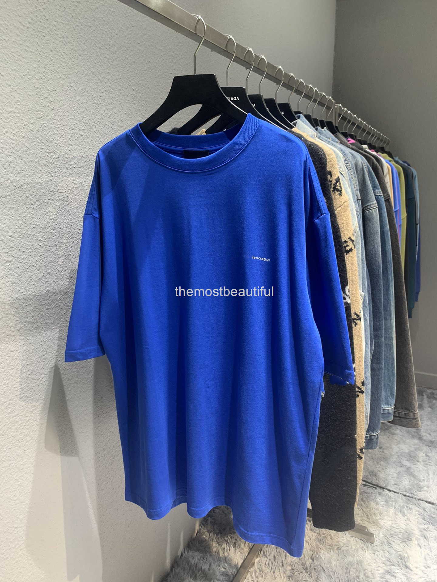 

Women's T-Shirt Spring and summer high version b family chest small letter printing OS Pullover round neck loose men's women's same T-shirt short sleeve, 2# packing bag