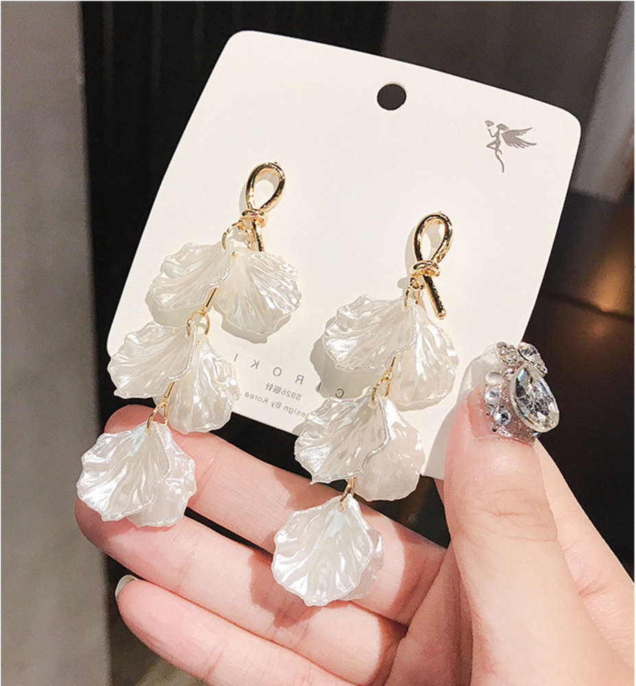 

earrings S925 for women Japan and South Korea fresh long shell flower earrings net red versatile temperament petal Earrings, Golden