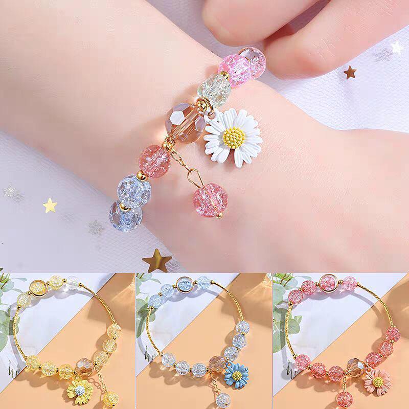 

Charm Bracelets Trendy Simple Women Transfer Beads Bracelet Multi-color Small Daisy Pendant, Golden;silver
