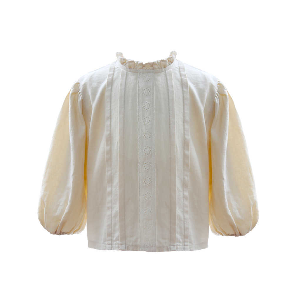 

Spring and Autumn girls' soft lace collar shirt and children's standing collar puffy sleeve blouse kids clothing 210701, Beige