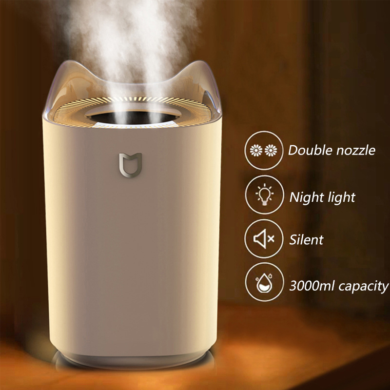

Air Humidifier 3L Double Nozzle Cool Mist Aroma Diffuser with Coloful LED light Heavy fog Ultrasonic USB Humidificador For Home