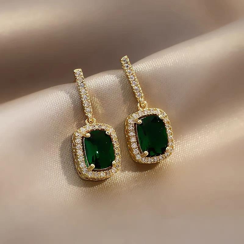 

Dangle & Chandelier Cute Square Zircon Stone Earrings Classic Female Green Crystal Drop Charm Gold Color Wedding For Women