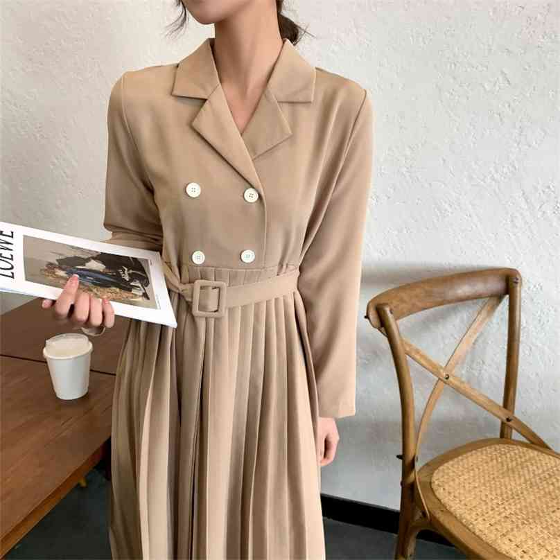 

Dress Woman Notched Collar Sashes Cloth Black Khaki High Waist Bodycon Korean Elegant OL Dresses Female Clothing Spring 210603