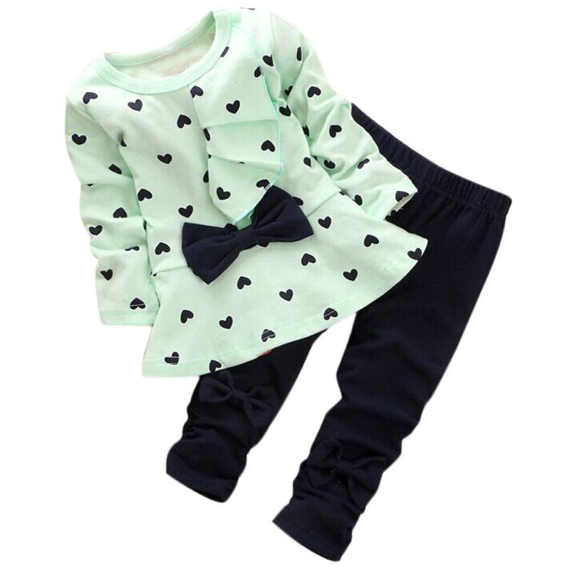 

Clothing Sets Cute Bow T Shirt Kids Heart-Shaped + Set Print Pants Baby Girls Outfits&Set, White
