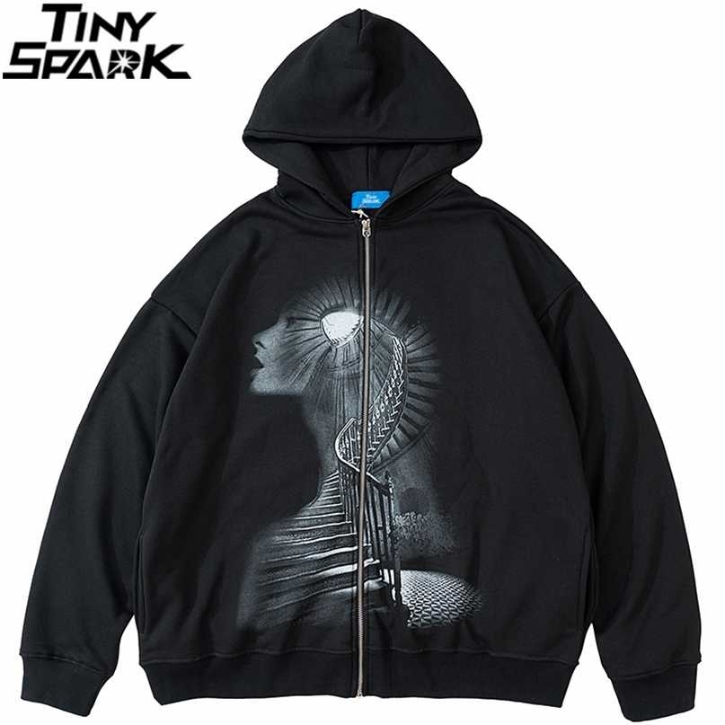 

Men Hip Hop Hooded Jacket Streetwear Dark Style Stairs Print Coat Autumn Harajuku Cotton Outwear Black 211110, A6413104