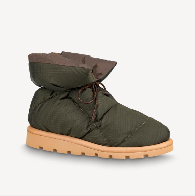 

Women Pillow Comfort Ankle Boot Quilted Down Filling Winter Designer Lady Water-repellent Nylon Rubber Treaded Outsole Slip-on Boots, Boot dustbag