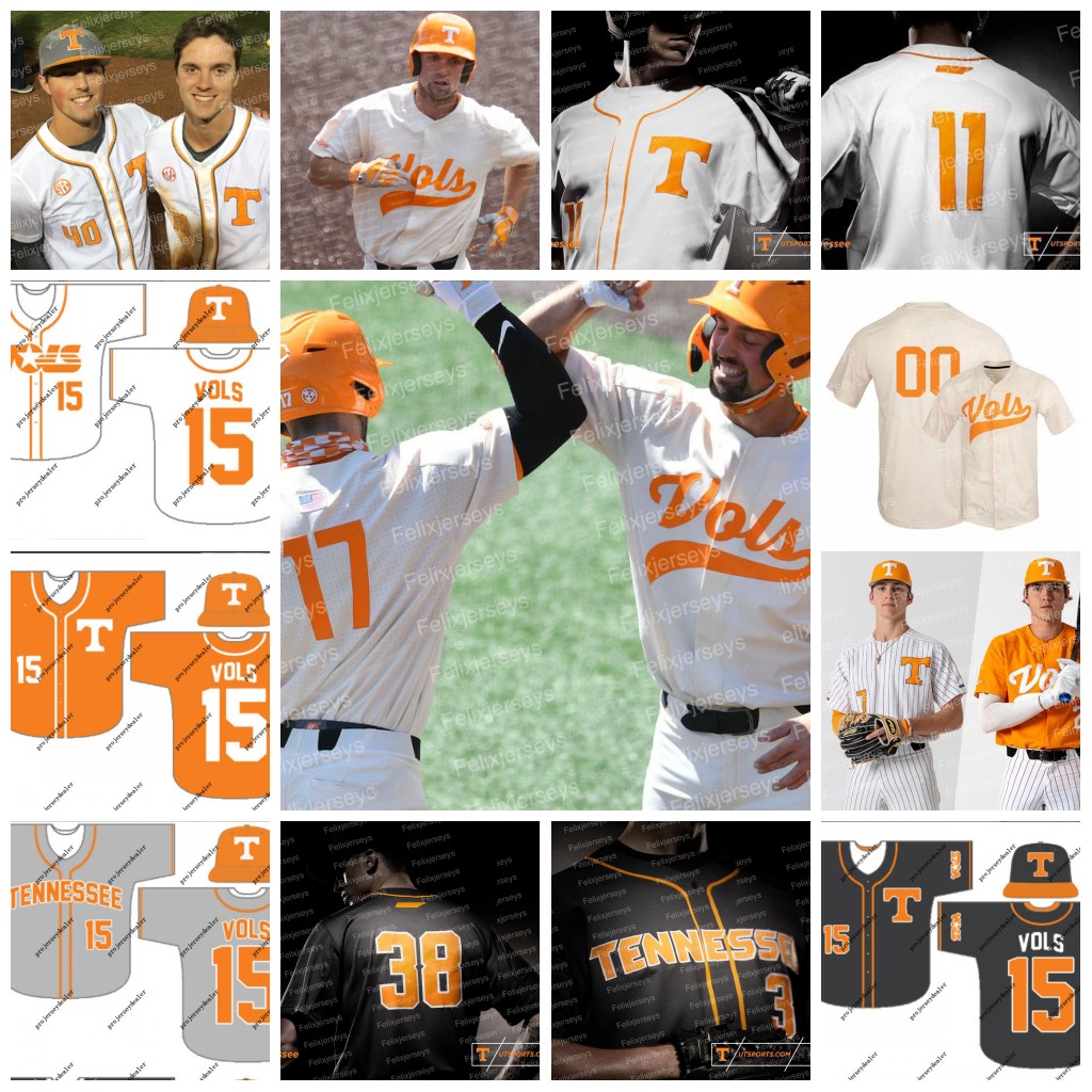 

College Baseball Wears Tennessee Volunt NCAA College Baseball Jersey Liam Spence Jake Rucker Drew Gilbert Pete Derkay Luc Lipcius Max Ferguson Evan Russell, Cream