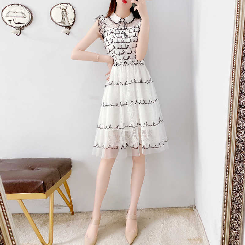 

Water-soluble lace dress summer temperament ladies are thin Sheath Office Lady Polyester Zippers 210603, White
