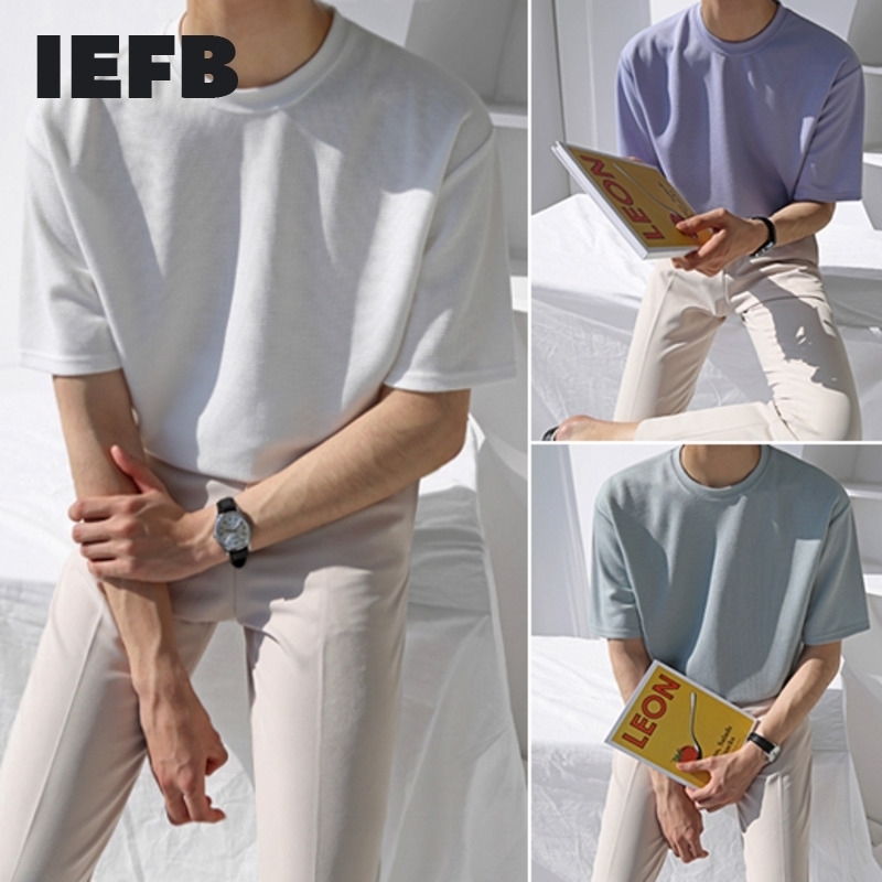 

IEFB Korean Men's Summer Short Sleeve T-shirt Cotton Round Collar Casual Tee Solid Color Loose Versatile Simple Comfortable Tops 210524, Violet