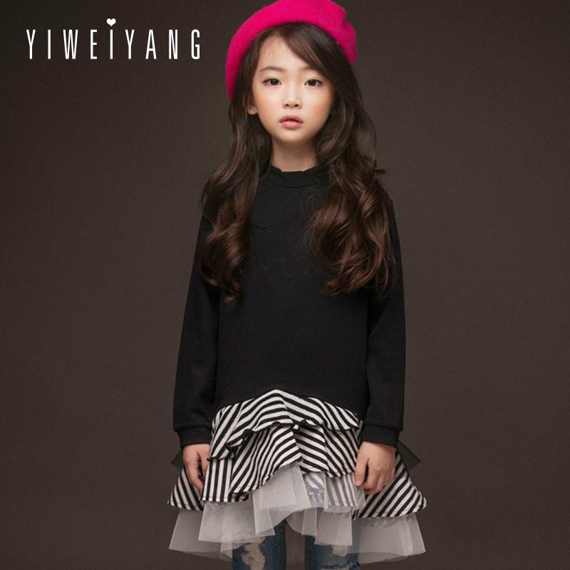 

Girl's Dresses 18 Autumn Products Children's Wear 4-14 Year Old Girl Pure Cotton Splice Lotus Leaf Long-sleeved Dress, Black