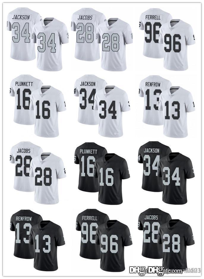 

Men Women Las Vegas Raiders 34 Bo Jackson 28 Josh Jacobs 16 Jim Plunkett 13 Hunter Renfrow 96 Clelin Ferrell Football Jerseys, Black;red