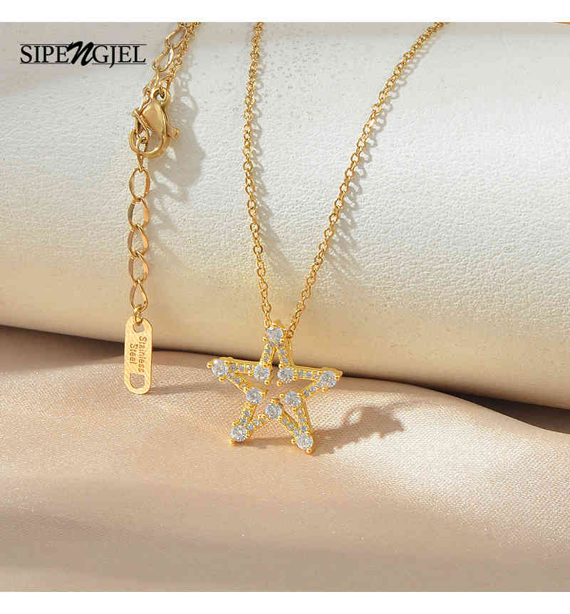 

SIPENGJEL Fashion Geometric Star Gold Chain Necklace Cubic Zircon Pendant Neckalce For Women Chore Jewelry 2021
