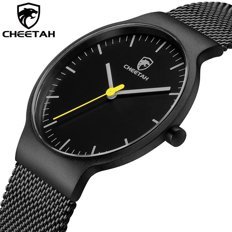 

Watches CHEETAH Thin Mens Watch Top Luxury Brand Fashion Quartz Wristwatch Men Mesh Steel Waterproof Sport Relogio Masculino 210517, Silver black