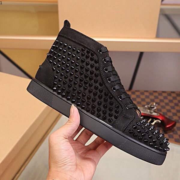 

2021 Top Quality Red Bottom Hight Cut Spikes Flats For Men Women Leather Sneakers Casual Shoes With Dust Bag mjjj0001