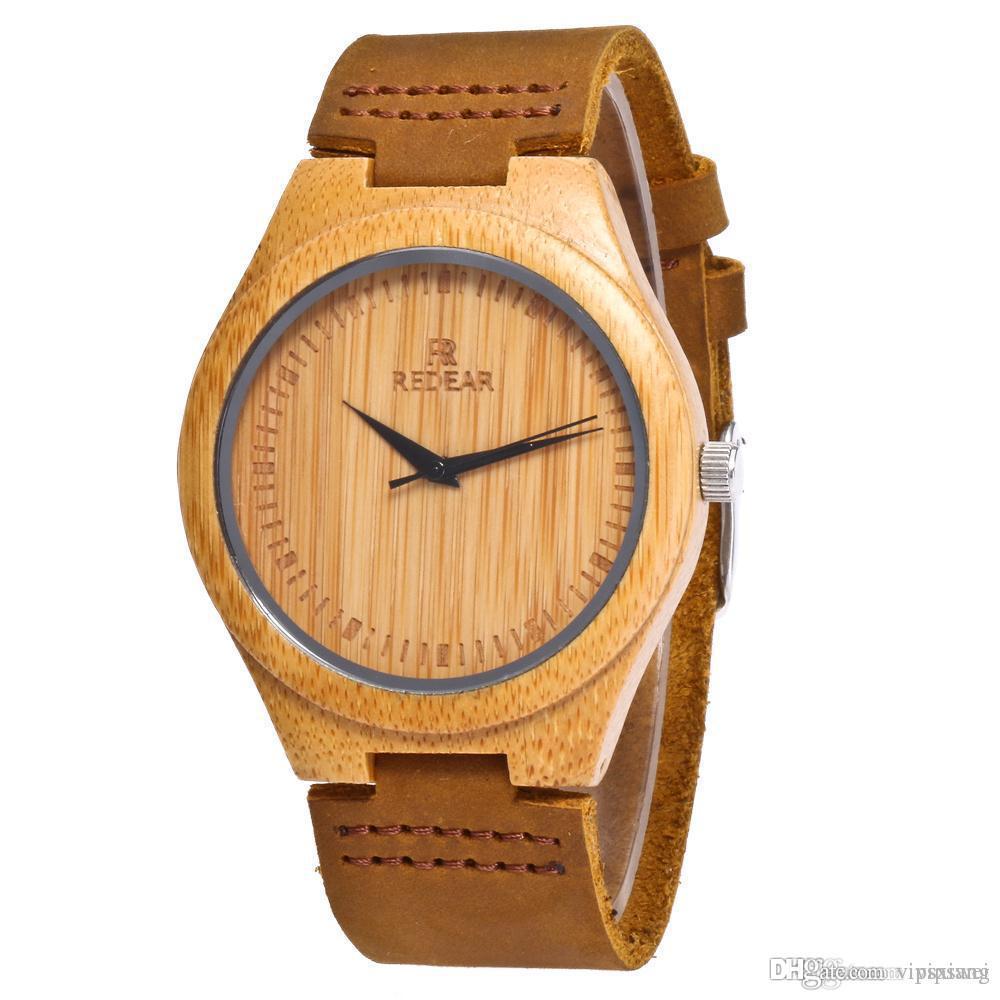 

Natural Retro Men's Bamboo Wooden Watch with Brown Cowhide Leather Strap Woman ,lovers watches Japanese Quartz Movement Casual