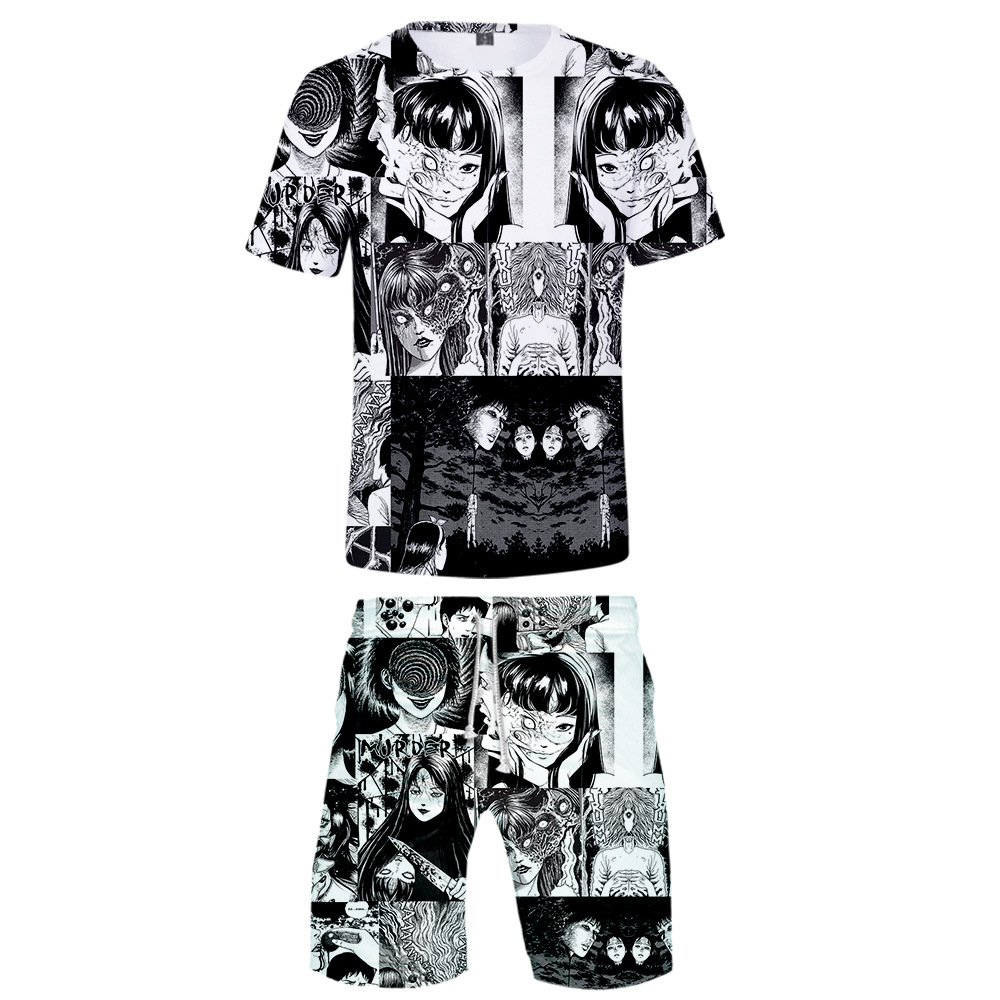 

Japan Horror Comic Junji Ito 3D Print Summer Short Sleeve T-shirt and Beach Shorts Two Piece Set Casual Sportswear Streetwear, 001