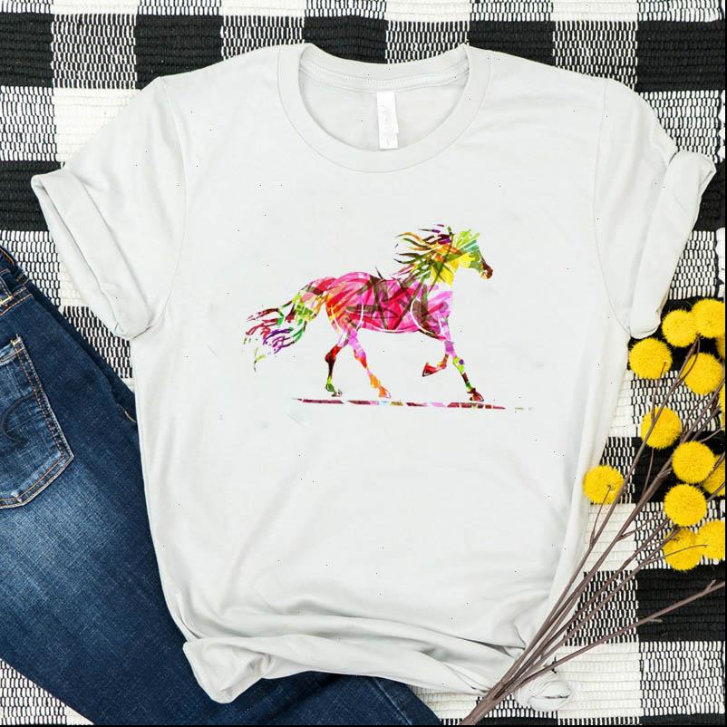 

horse animal short sleeve loose women t shirt tee clothes graphic, White