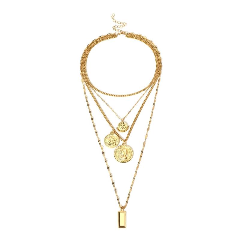 

Chokers Coin Retro Round Creative Embossed Item Women Simple Multi-layer Geometric Wild Necklace CX622