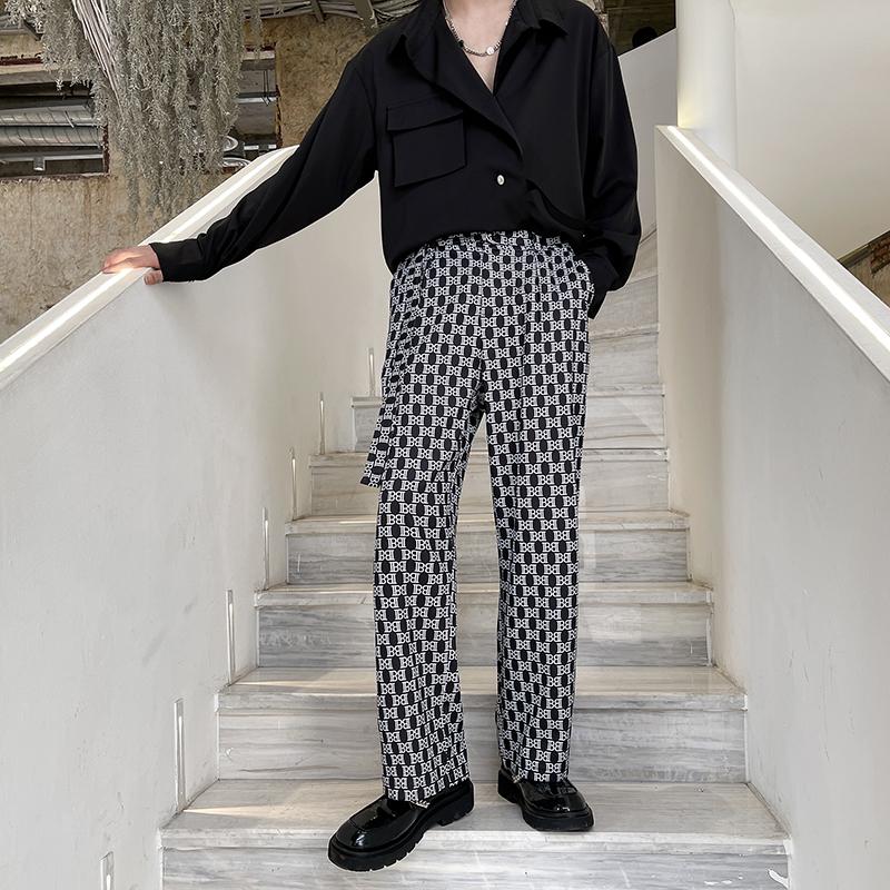 

Men's Suits & Blazers Man Blazer Pant Full Printed Casual Suit Pants Male Korean Ins Fashion Streetwear Handsome Vintage Straight Trousers, 133 black