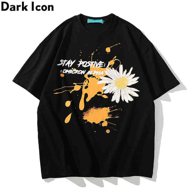 

Daisy Printed Street Men's T-shirt Short Sleeve Summer Streetwear Tshirt Cotton Tee Shirts 210603, Black