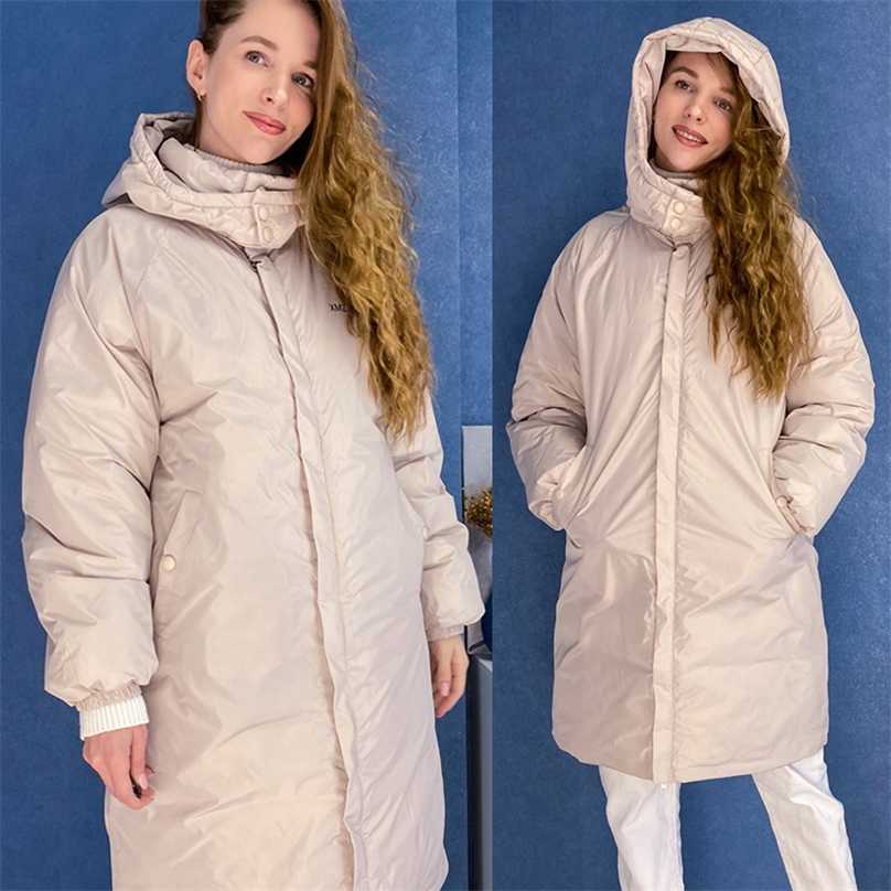 

Winter Women Loose Parkas Jacket Casual Black Hooded Thick Warm Windproof Coat Fashion Female outwear Long parkas 211018, Beige