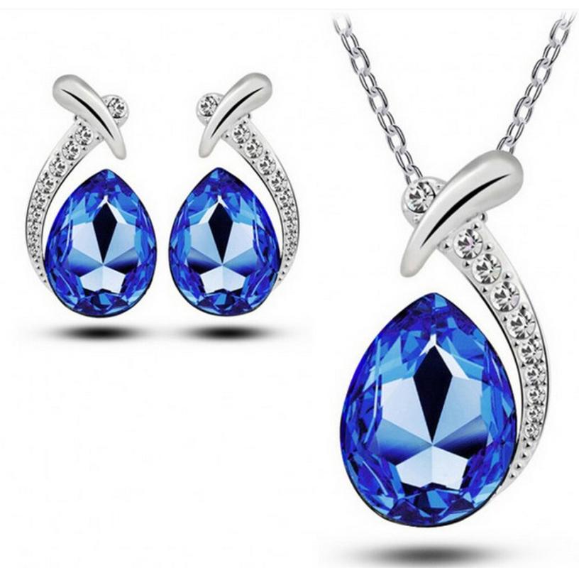 

Earrings & Necklace Fashion Jewelry Set Pendant And Earring Austrain Crystal For Women, Silver