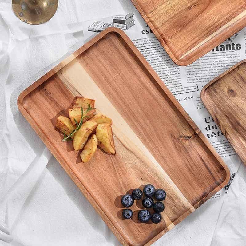 

Dishes & Plates Acacia Wooden Tray Rectangular Coffee Breakfast Bread Fruit Dessert Serving Tableware Dinner Plate Kichen Accessories