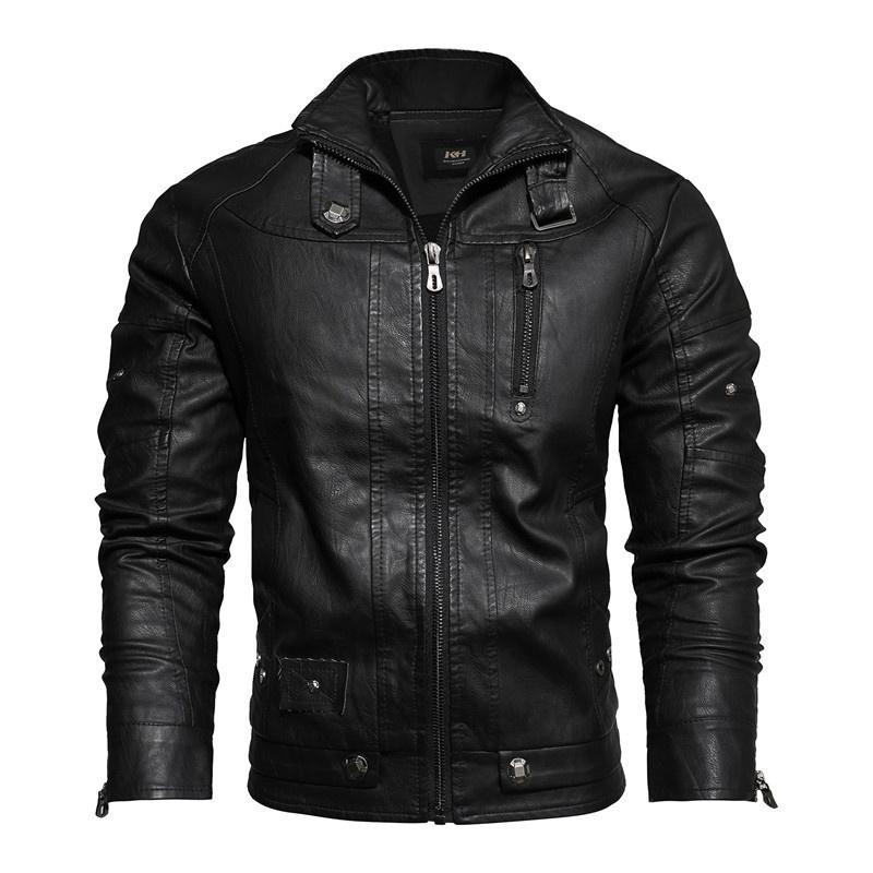 

Men's Jackets Men Clothing Pu Jacket Motorcycle Leather Fleece Coat Military Bomber Slim Fit Windbreaker Tactical, Black