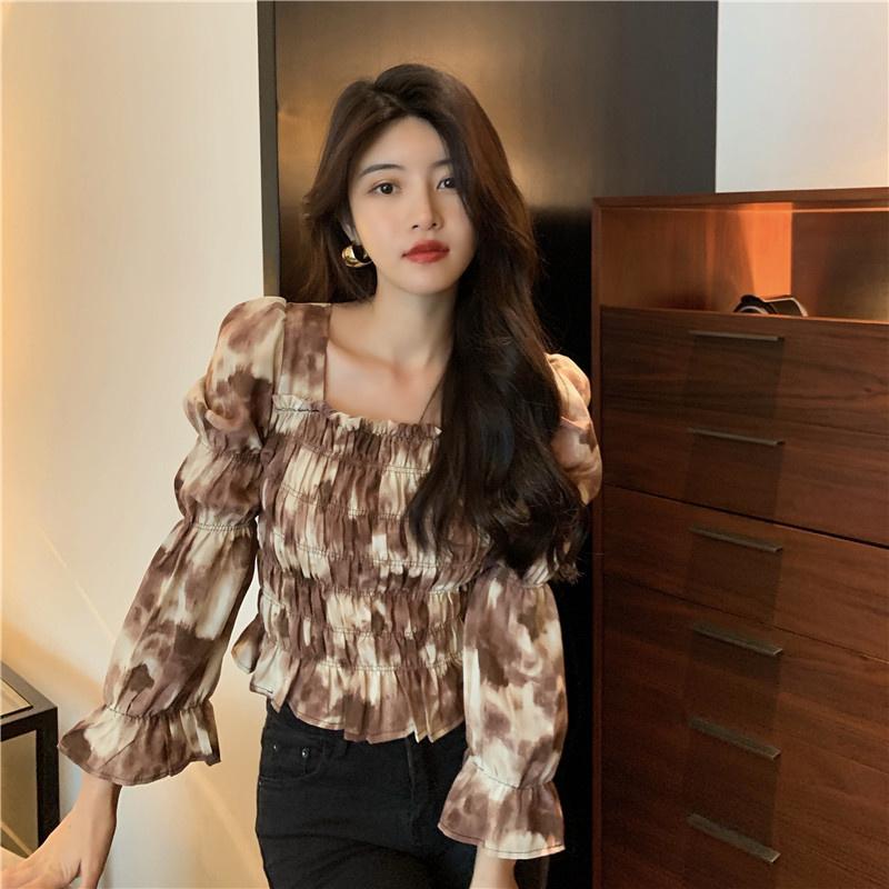 

Women's Blouses & Shirts Style Retro Collar Shirt Short Rac, Tie dye
