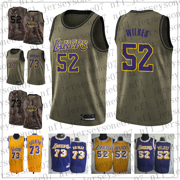 

Custom Los Angeles Mens women youth Lakerss 52 Jamaal Wilkes 73 Dennis Rodman black purple white Throwback Basketball jersey