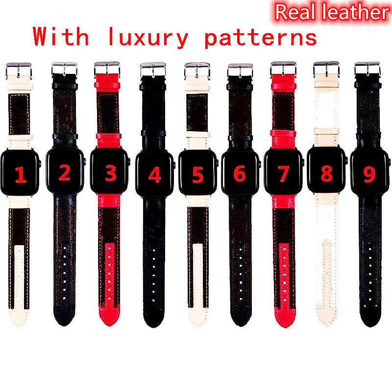 

Luxury Designer Real Leather strap for Apple Watch Band 38MM 40MM 42MM 44MM iwatch bands Trendy Replacement Watchbands Bracelet Fashion Stripes Stitching Pattern