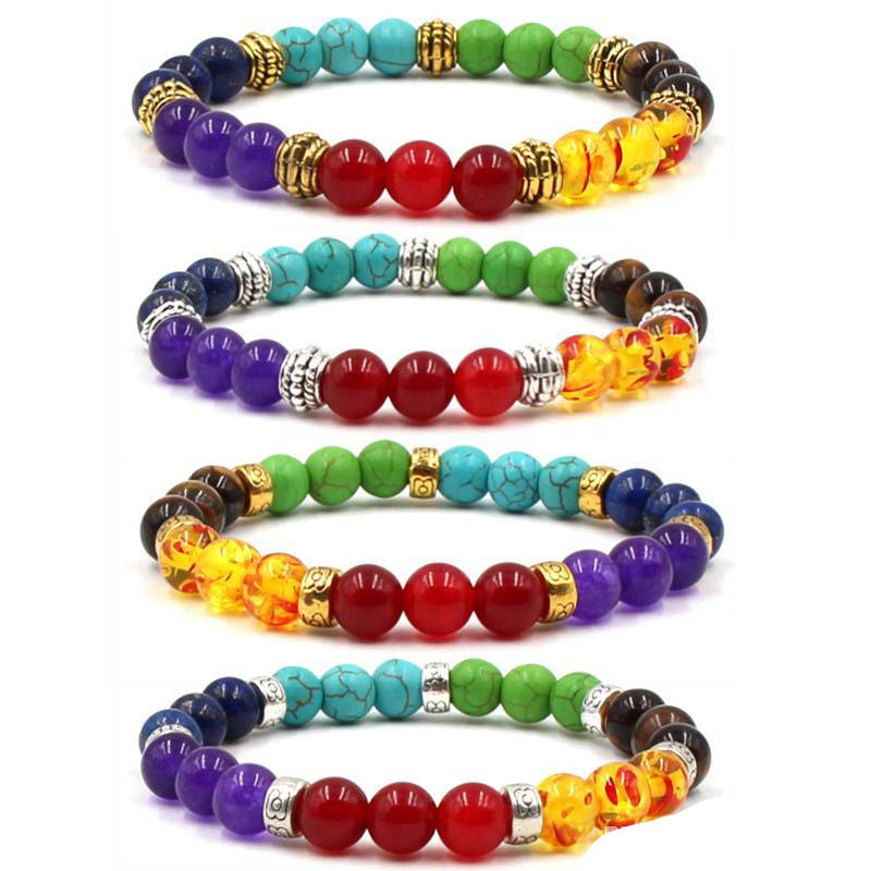 

Natural Stone 7 Chakra Bracelets Energy Yoga Beads Women Men Bracelet Bangle Handmade Beaded Hand Strings, Black