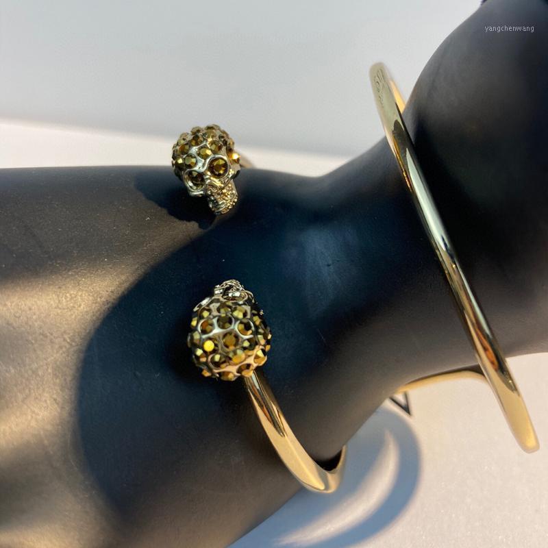 

Fashion Decadent Aesthetics Skull Bangle Unique Black Crystal Gold Color Punk Jewelry For Women