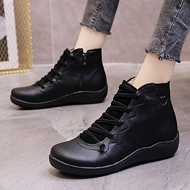 

Boots Womens Moccasins Winter Warm Ladies Leather Casual Punk Style Women Shoes Flat Female Snow Woman, Black