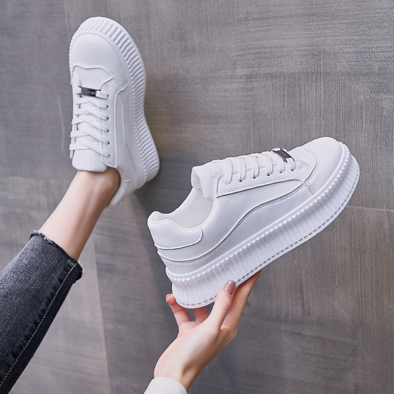 

Top High Quality Fashion white shoes thick bottom board sports sneakers trendy women's casual trainers outdoor jogging walking size 36-40, A2