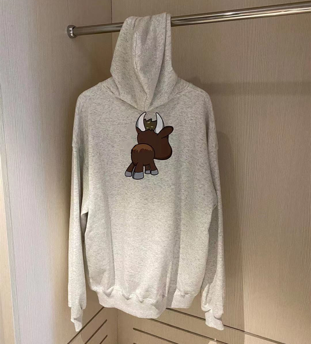 

High quality 2021 Trendy fall new loose fit Pullover Hoodie printed drawstring calf hood comfortable, Gray